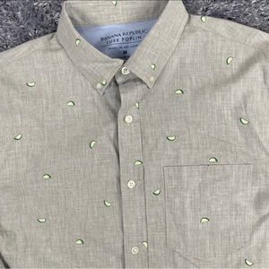 Men’s BANANA REPUBLIC grey/lime detailed short sleeve button up MEDUIM